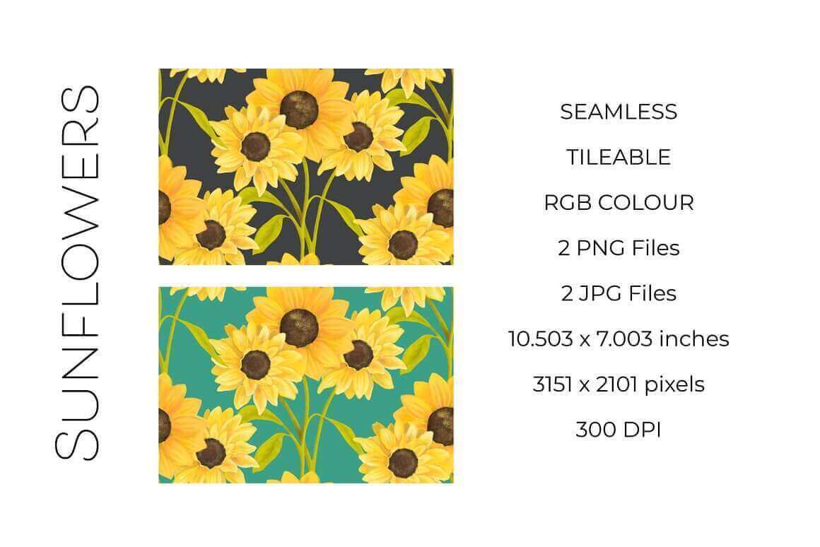 Two small images with three sunflowers forming a pattern.