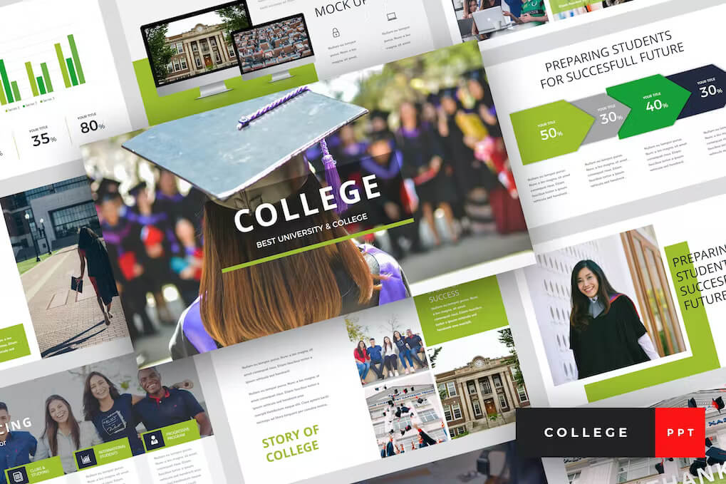 Best university and college of College - University PowerPoint Template.