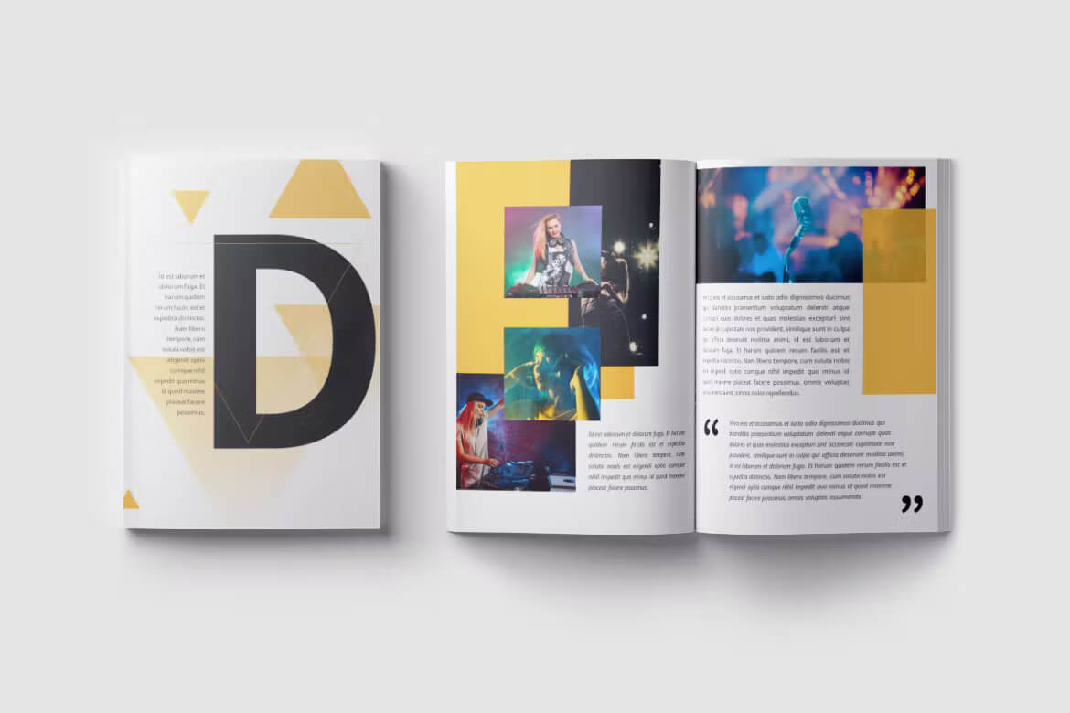 Disco magazine pages featuring DJs, musicians and professional music equipment.