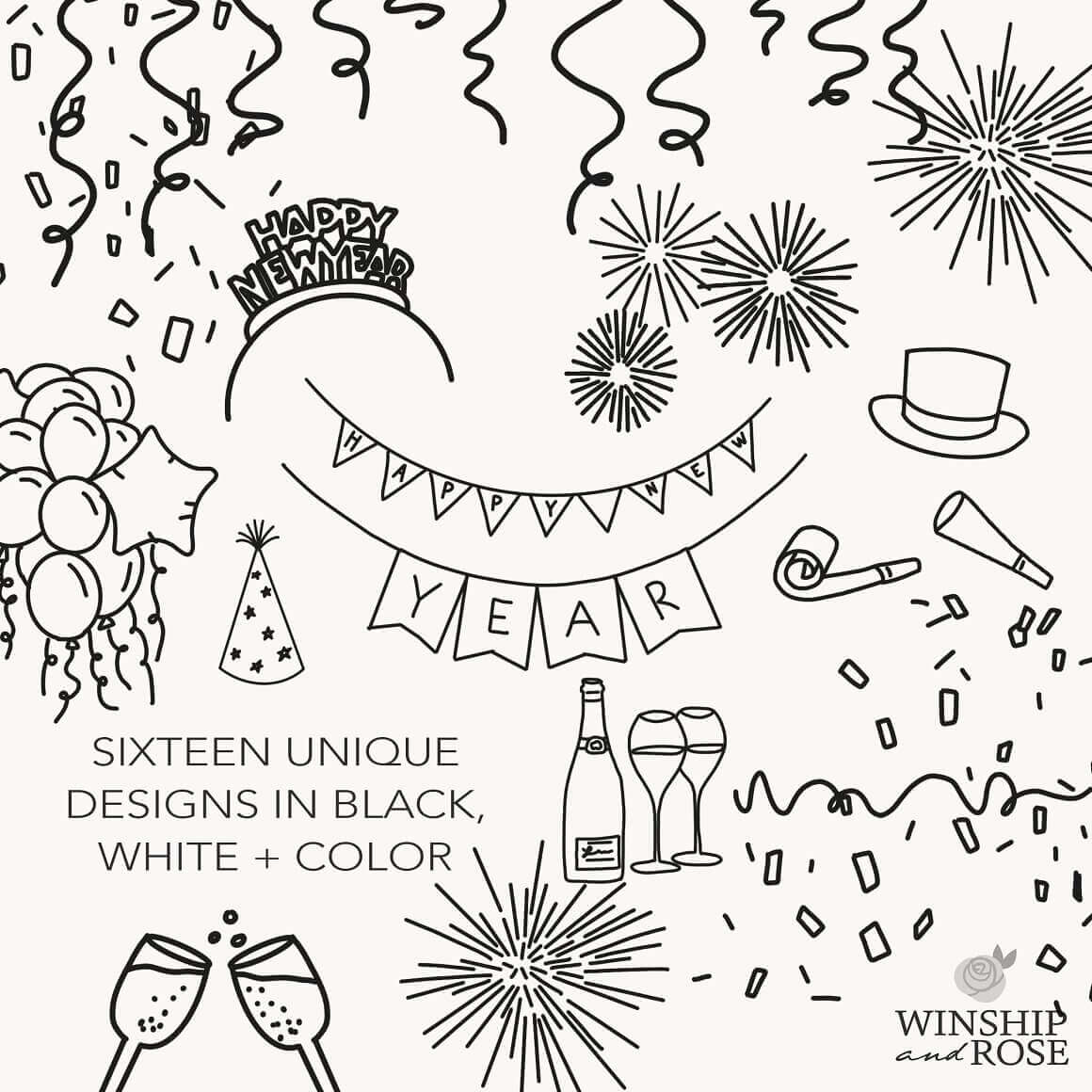 Sixteen unique designs in black and white colors.