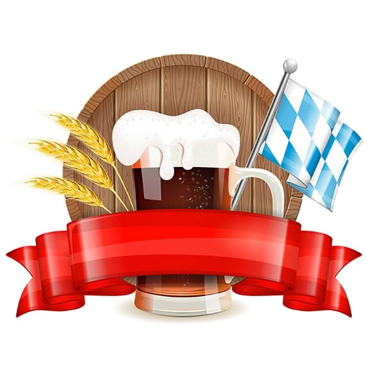An image of a dark foamy beer against a background of a flag and several ears of corn.