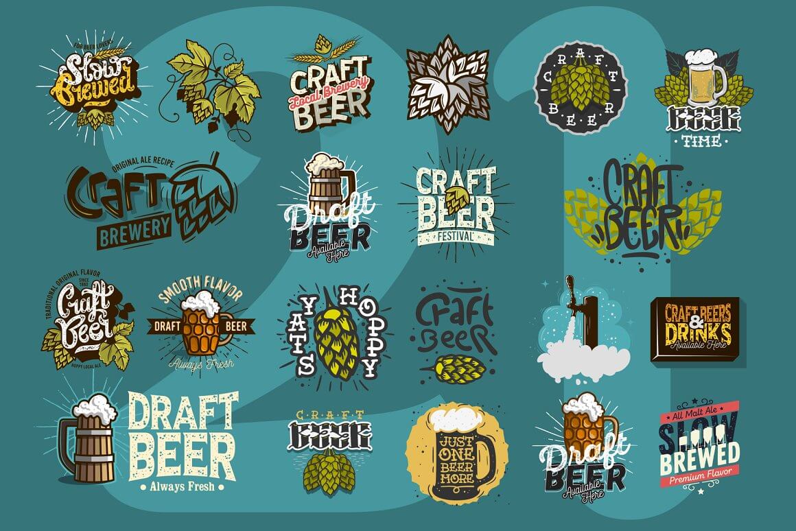 All logos of craft beer on the green background.