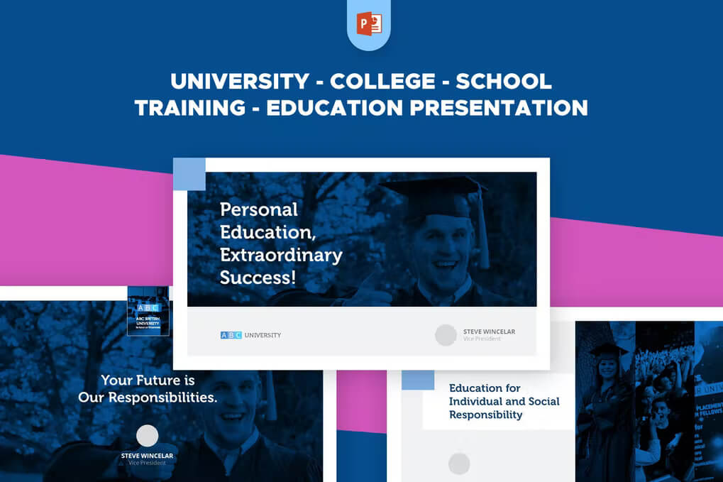 Education presentation includes university, college, school and training.