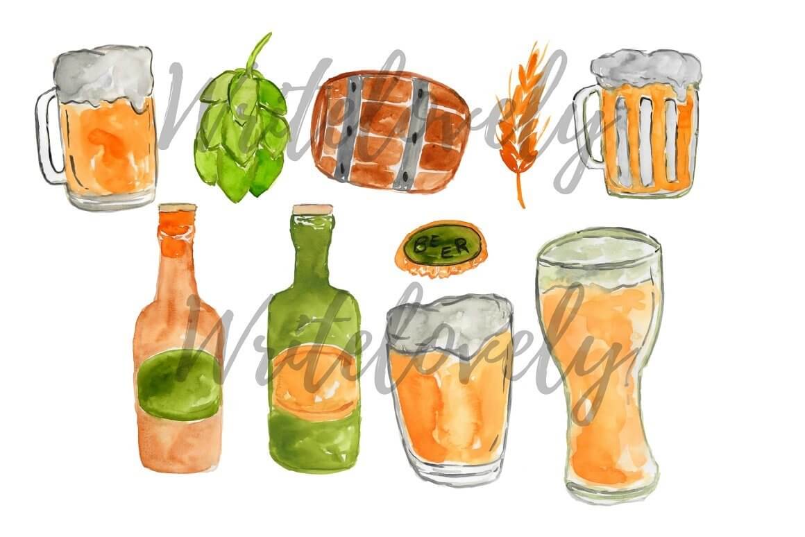 Watercolor beer clipart by writelovely.