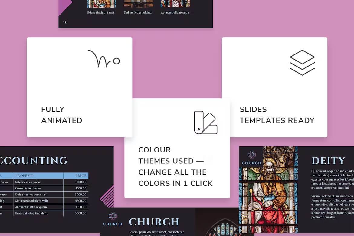 Color themes used of Church PowerPoint Presentation Template.