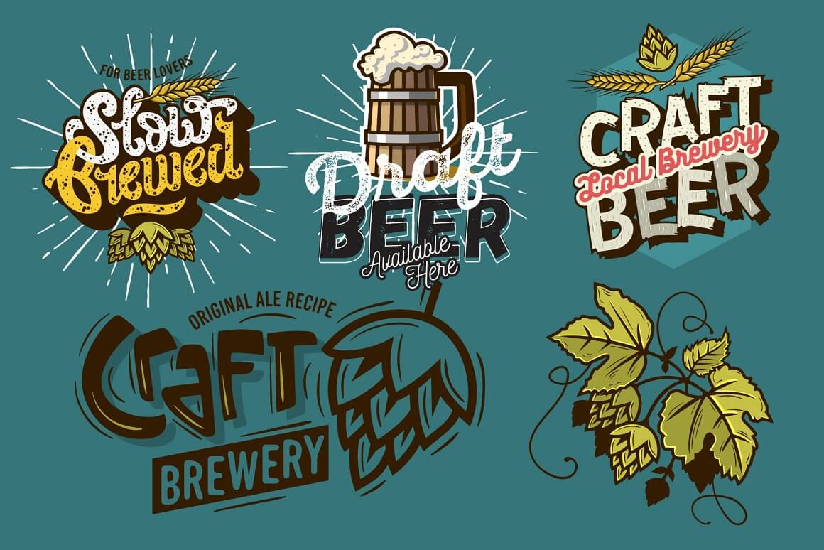Some logos with inscription "Craft local brewery beer".