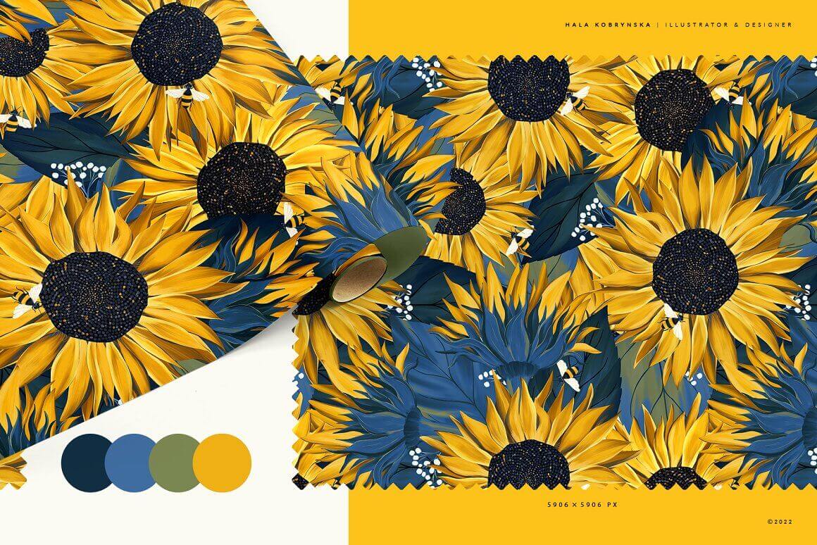 Gift paper with the image of sunflowers.
