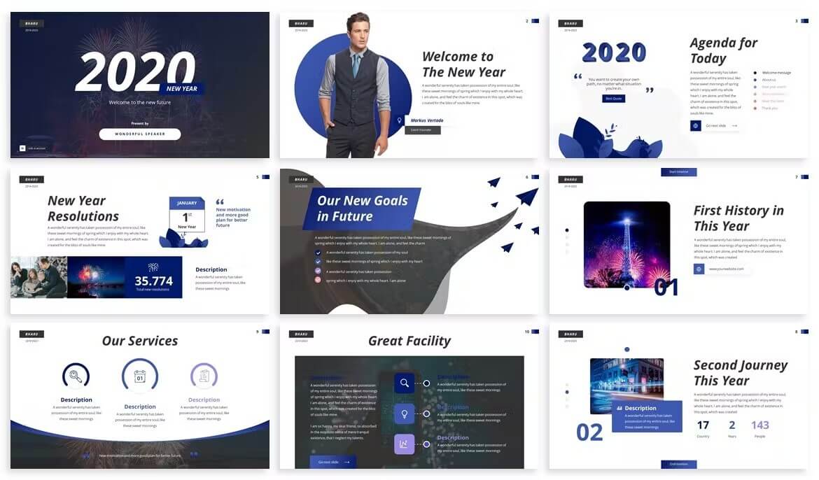 New year resolutions with 2020 - Agenda Powerpoint Template.