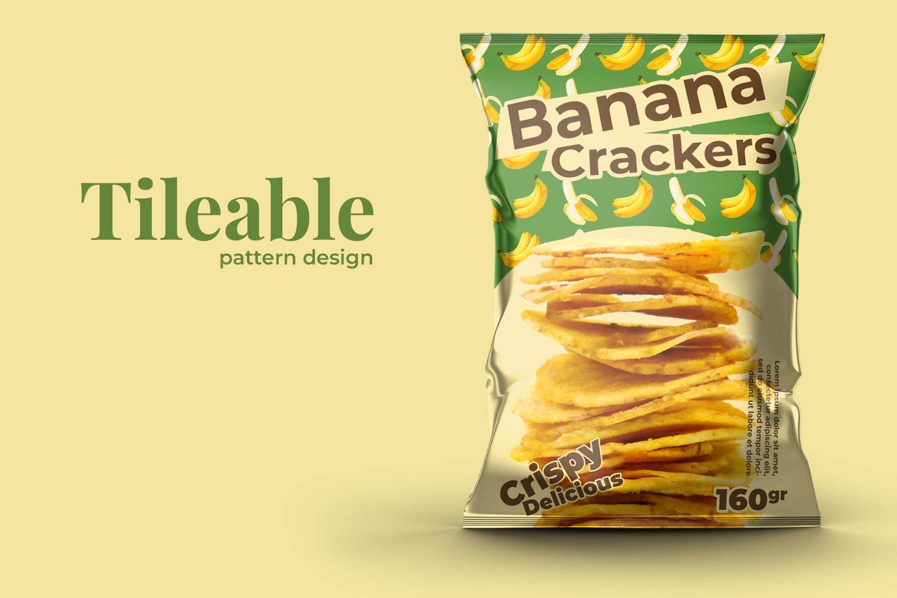 Tileable pattern design on the packet of banana crackers.