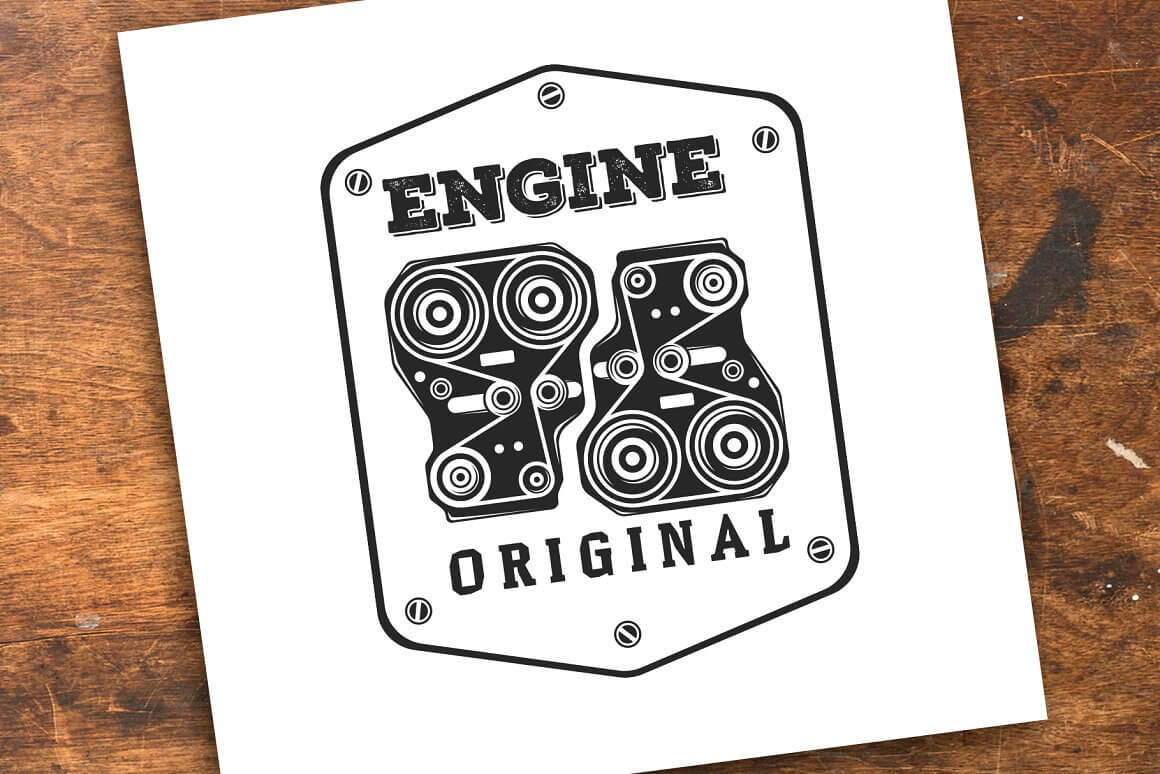 Close-up of the black and white "Engine, Original" logo on a white background.