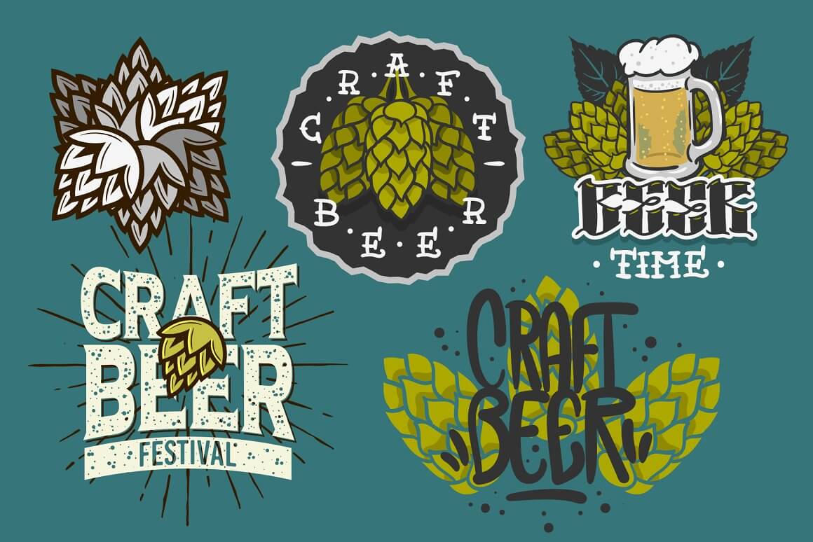 Several logos featuring hops.