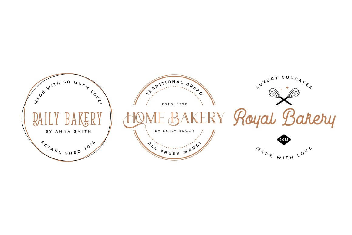 Three large different bakery logos on a white background.