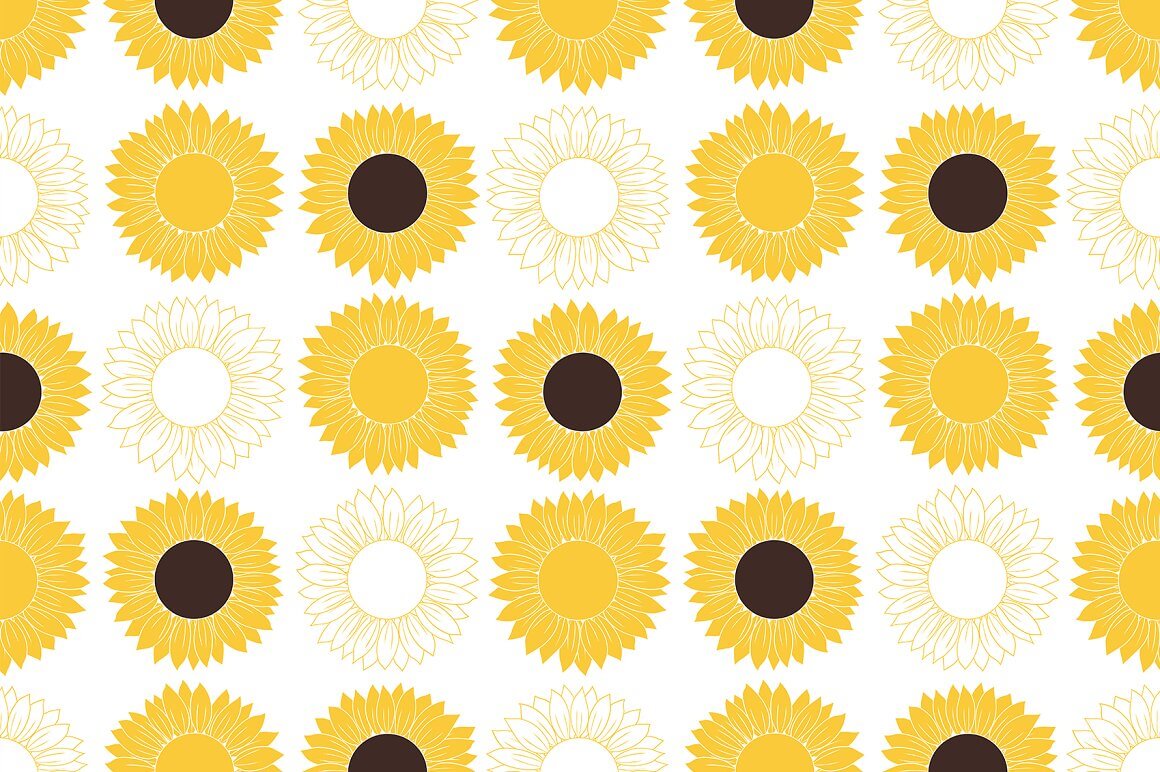 A print with sunflowers of the same size.