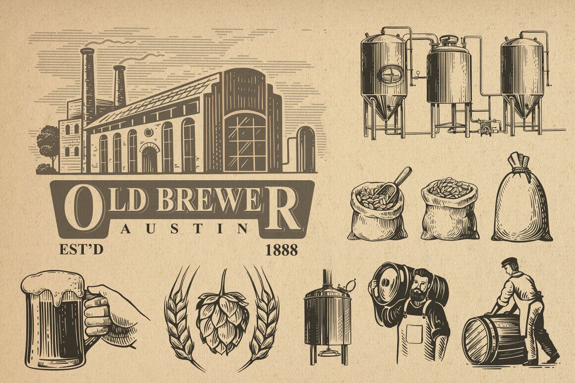 Old brewer on the beige background.