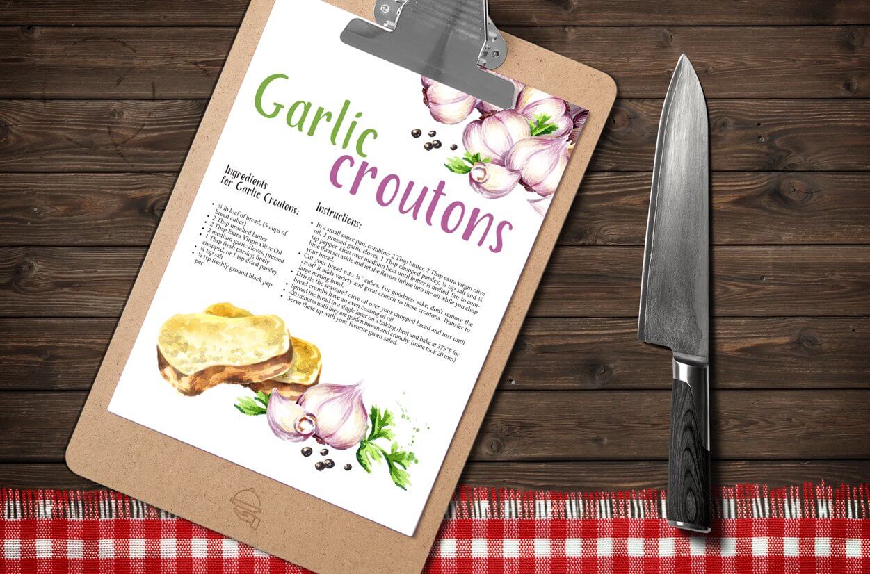 Illustrations of Garlic croutons.