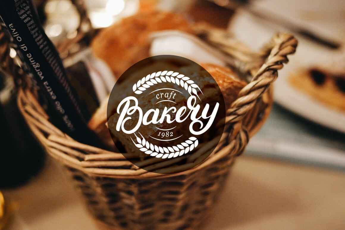 Craft Bakery on the background of fresh pastries in a basket.
