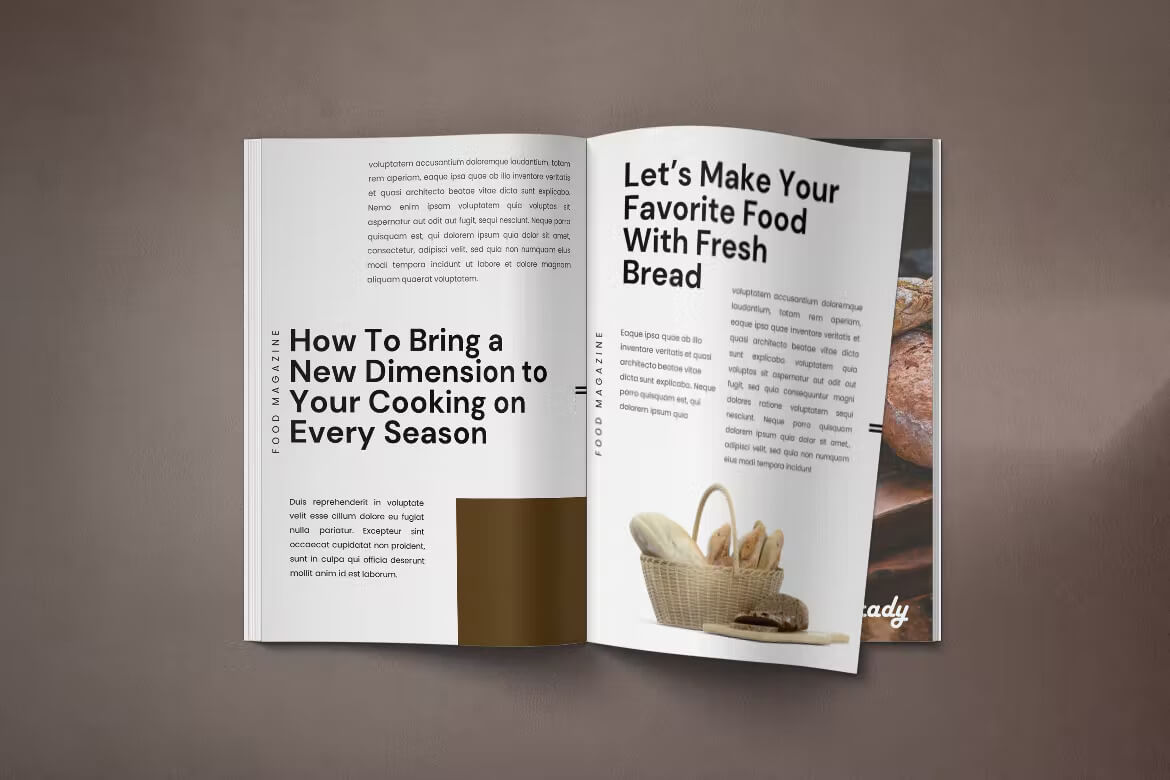 An article "Let's make your favorite food with fresh bread" in the food magazine.