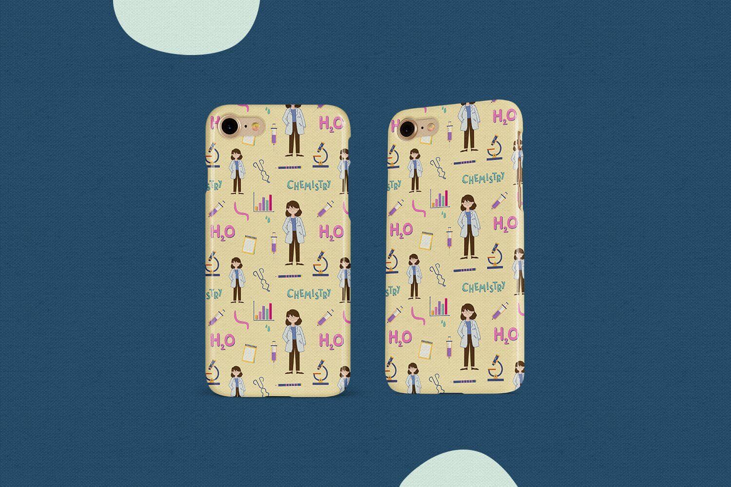 Bumpers for phones with a chemical theme.