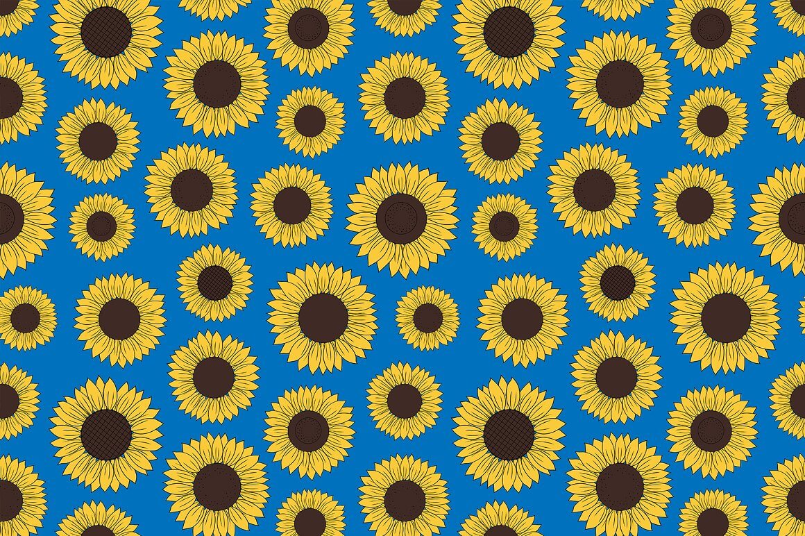 Big sunflowers on the blue background.