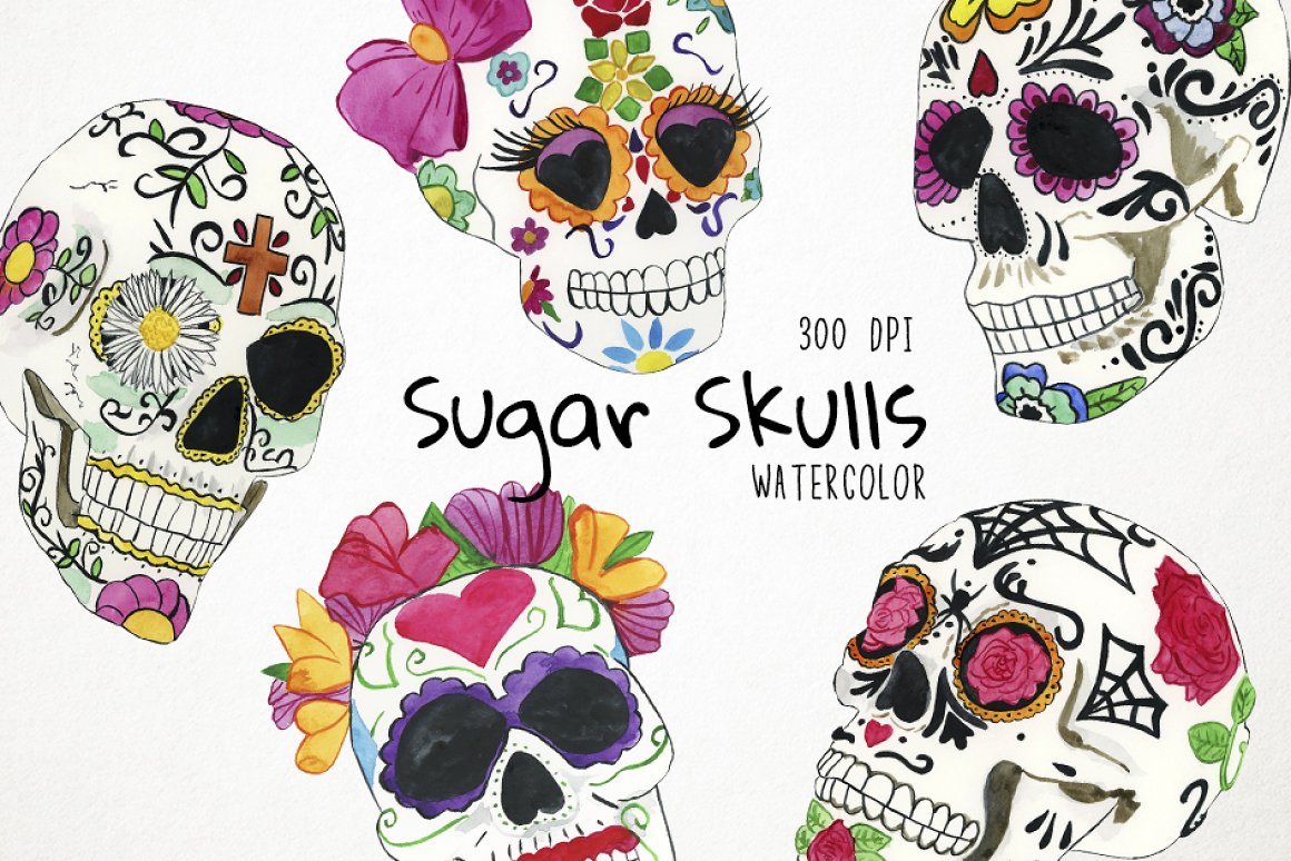 Preview of different sugar skulls.