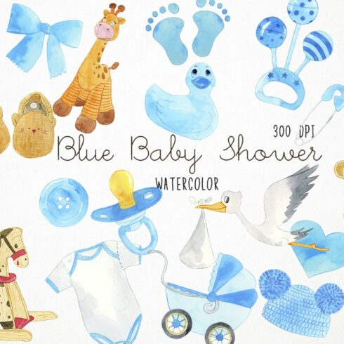 Watercolor Baby Shower Clipart 300 DPI | MasterBundles