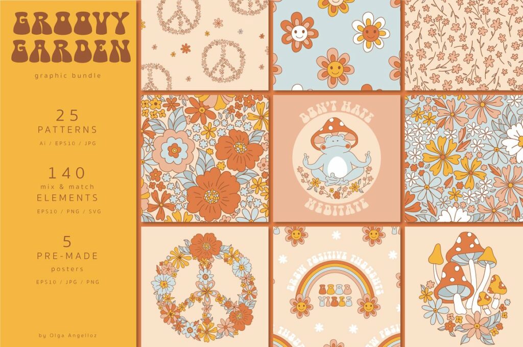 Groovy Garden Retro Hippie Graphics – MasterBundles