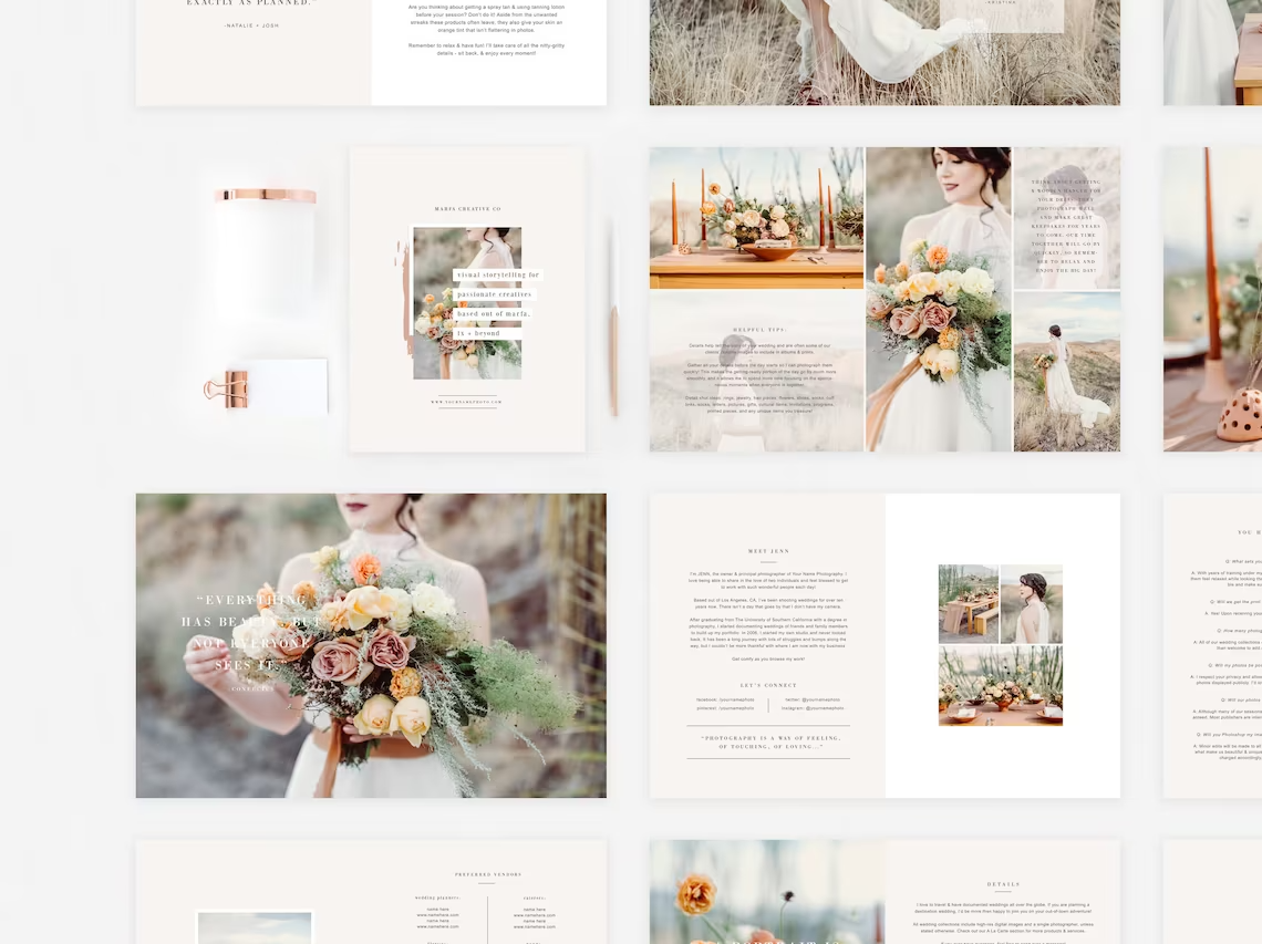 Pages with color pictures on the theme of the wedding.