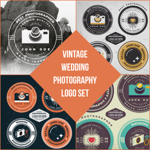 Prints of vintage wedding photography logo set.