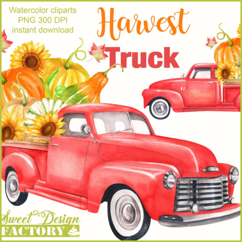 Preview watercolor harvest truck cliparts.