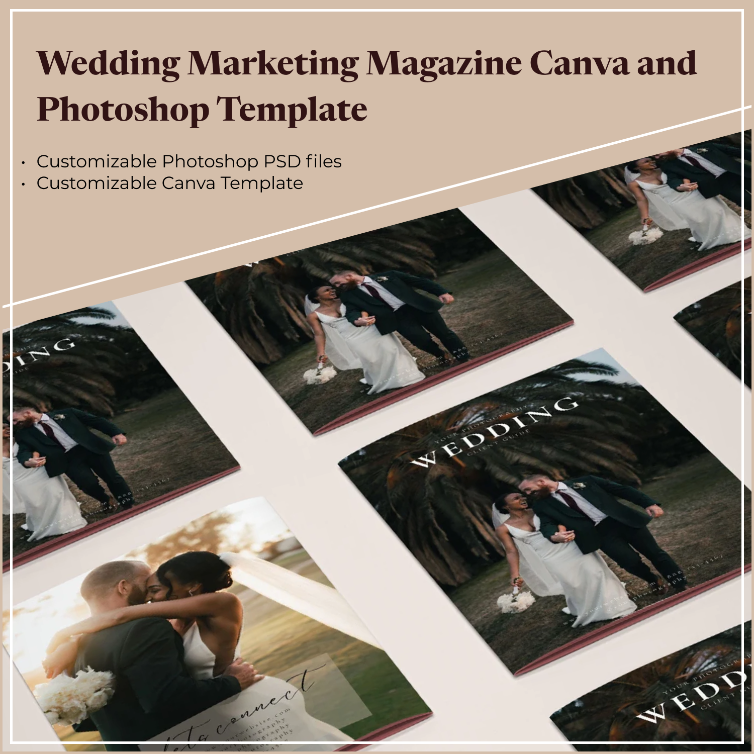 Prints of wedding marketing magazine canva and photoshop template.