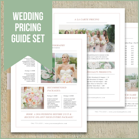 Prints of wedding pricing guide set.