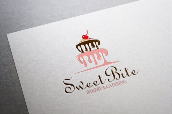 Pink and brown "Sweet Bite" logo on a white sheet.