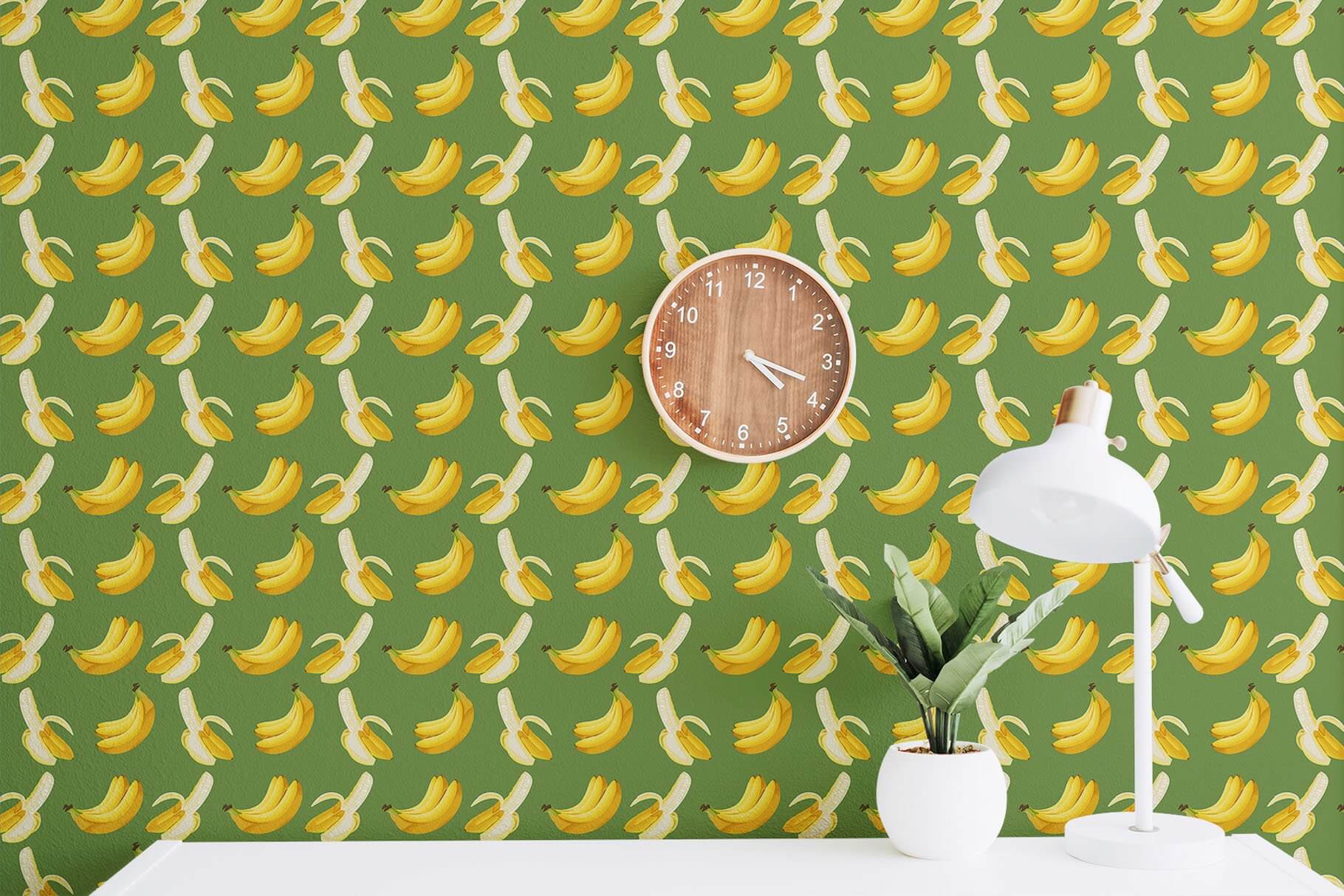 Pattern with bananas on paper wallpaper.