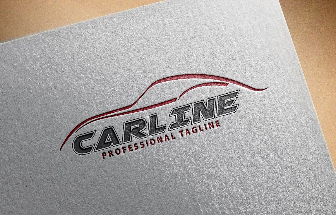 Black and red car lines logo on gray paper.
