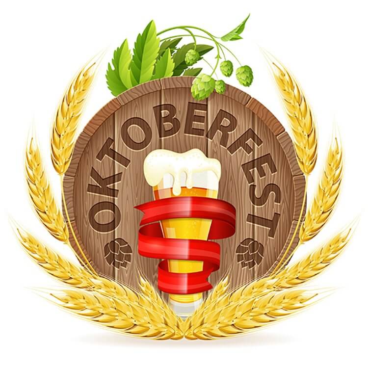 An image with a design from the celebration of Oktoberfest, namely foam beer on a background of wheat, hops.