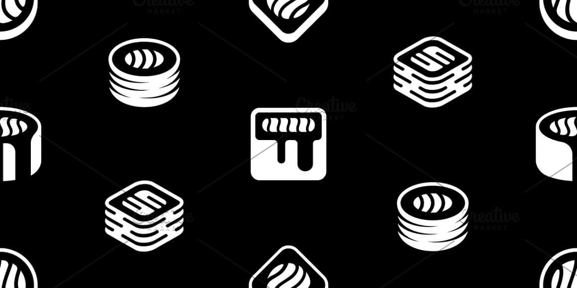 Image of different sushi with rice on a black background.