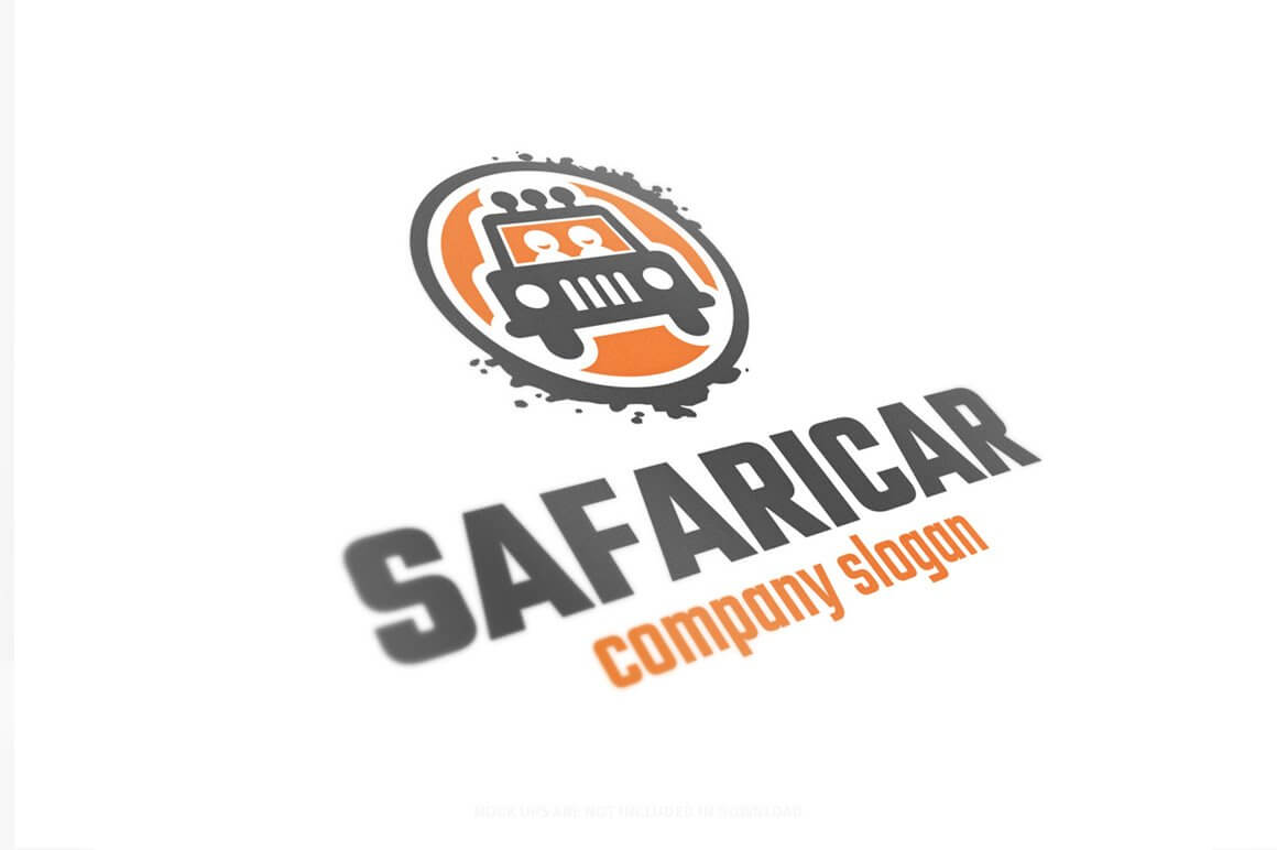 Grey-orange large Safari car logo template with title on white.