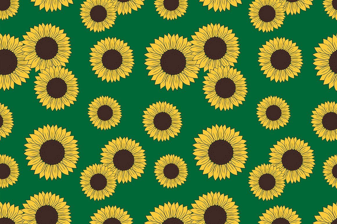 Big sunflowers on the green background.