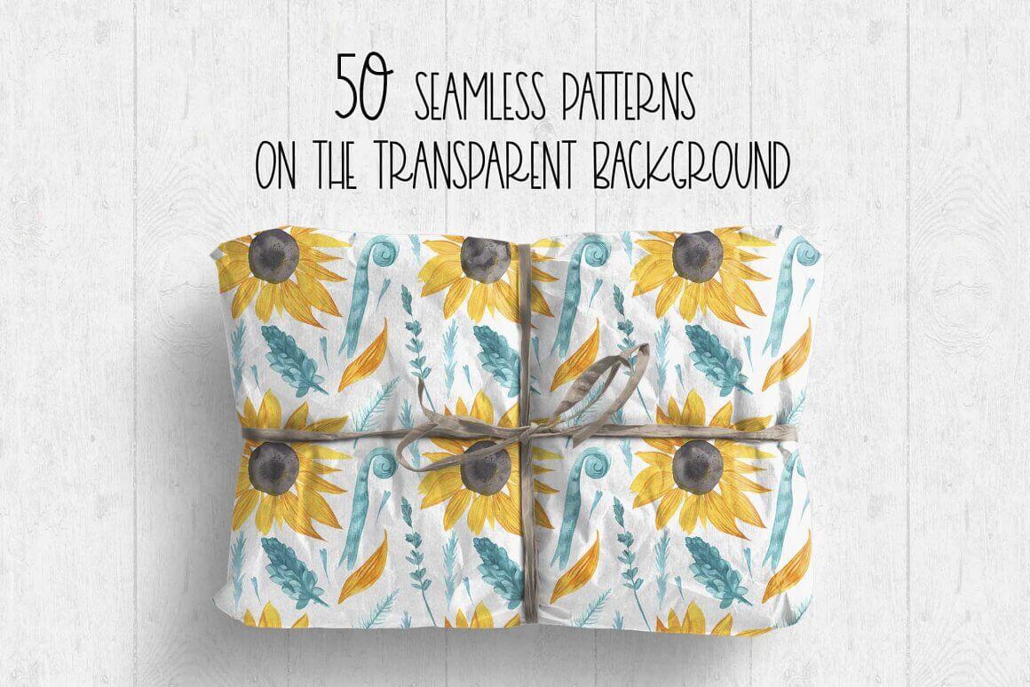50 seamless patterns on the transparent background.