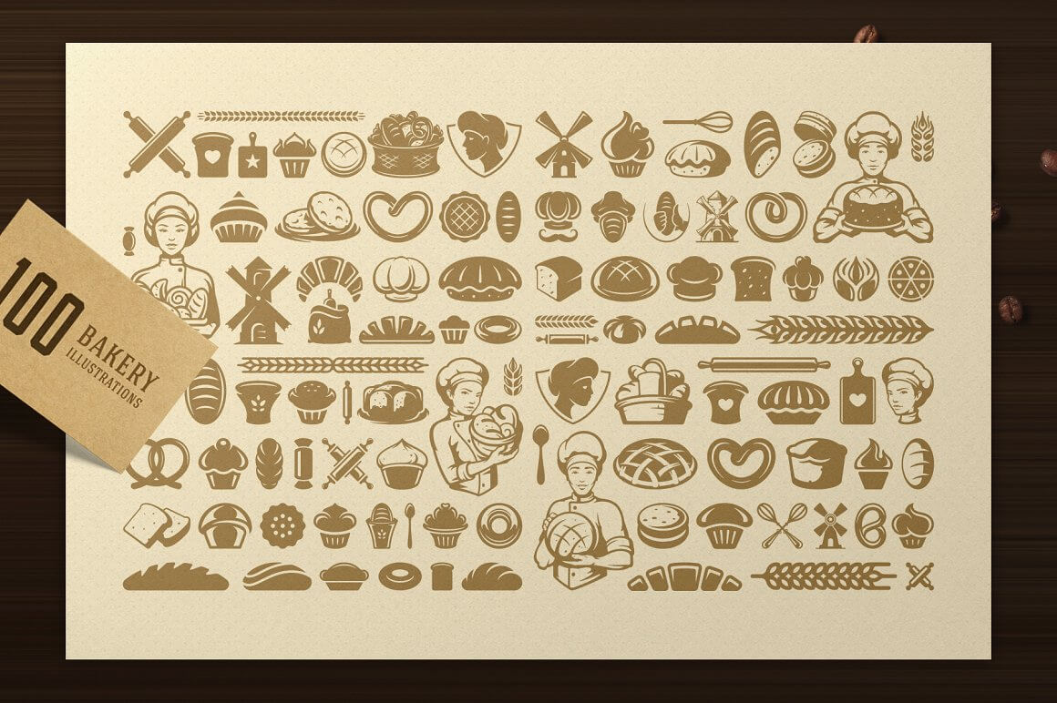 100 Bakery Illustrations.
