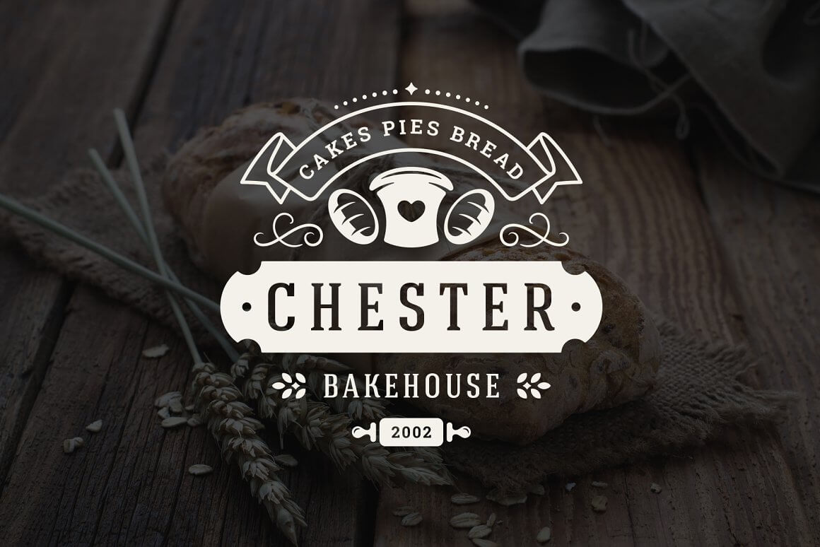 White Chester Bakehouse logo on pastry background.