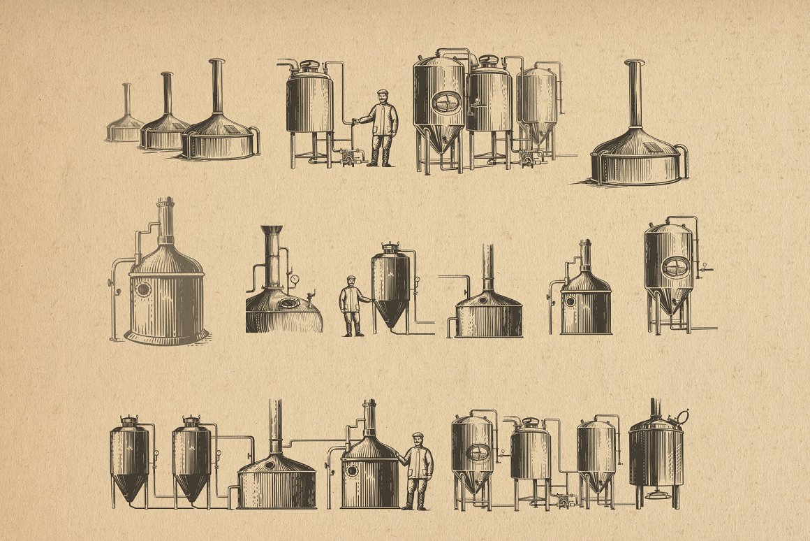 Image of metal brewery equipment in vintage style.