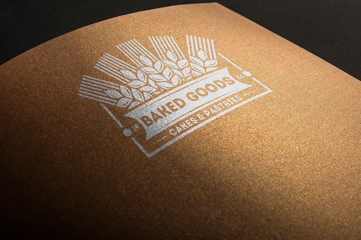 "Baked Goods" logo on golden paper.