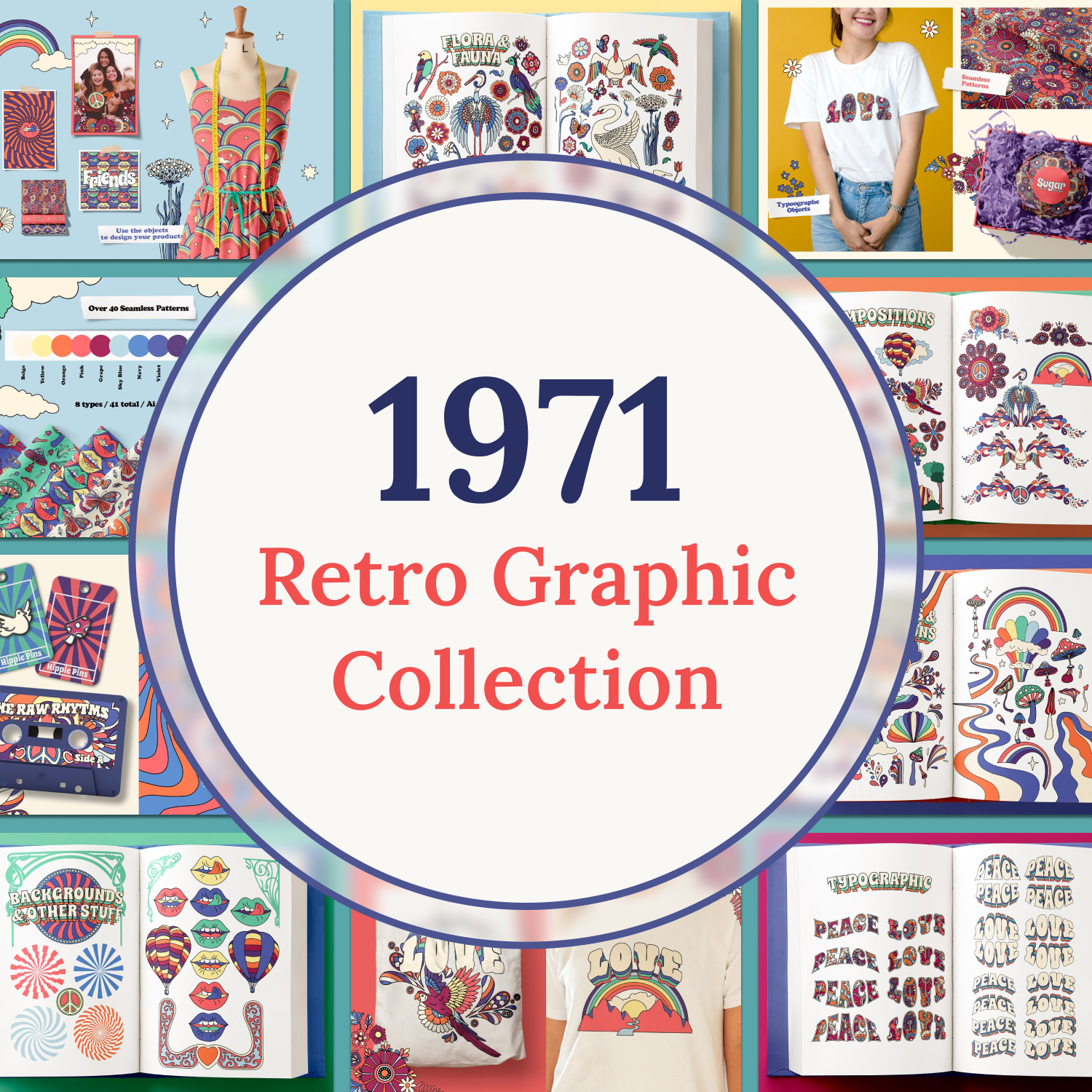 Prints of retro graphic collection.