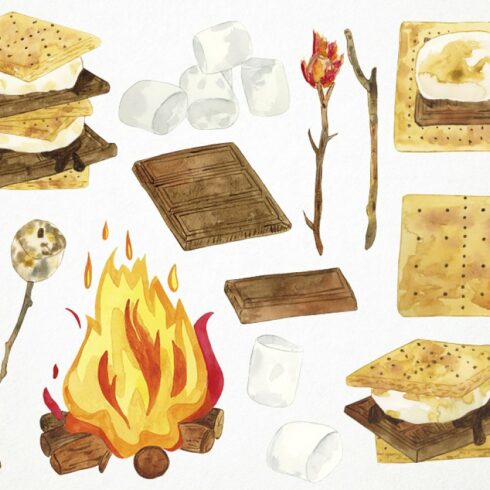 Watercolor Smores Clipart 