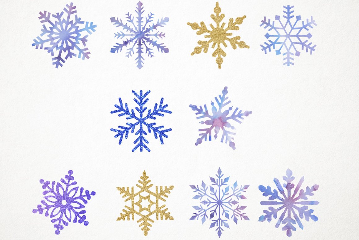 Snowflakes are different in color and size.