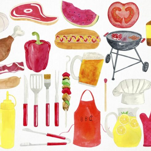 Watercolor BBQ Clipart | Master Bundles