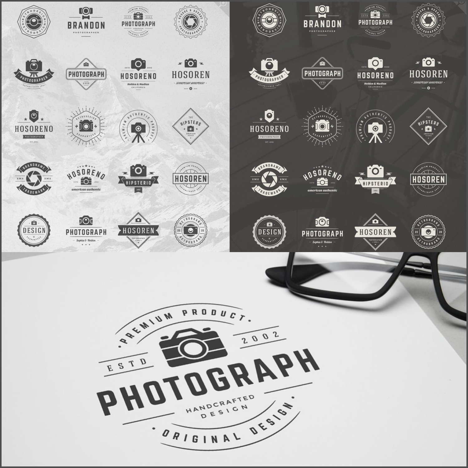 Preview photography logos and badges.