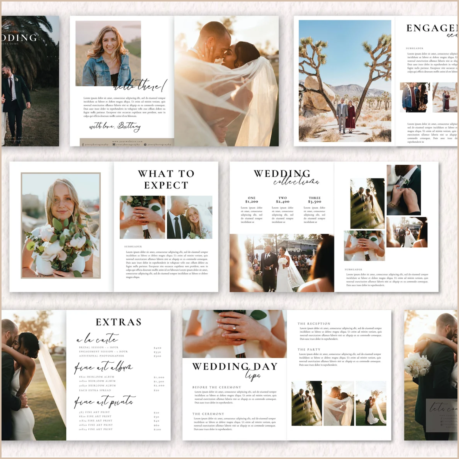 Preview wedding marketing magazine canva and photoshop template.