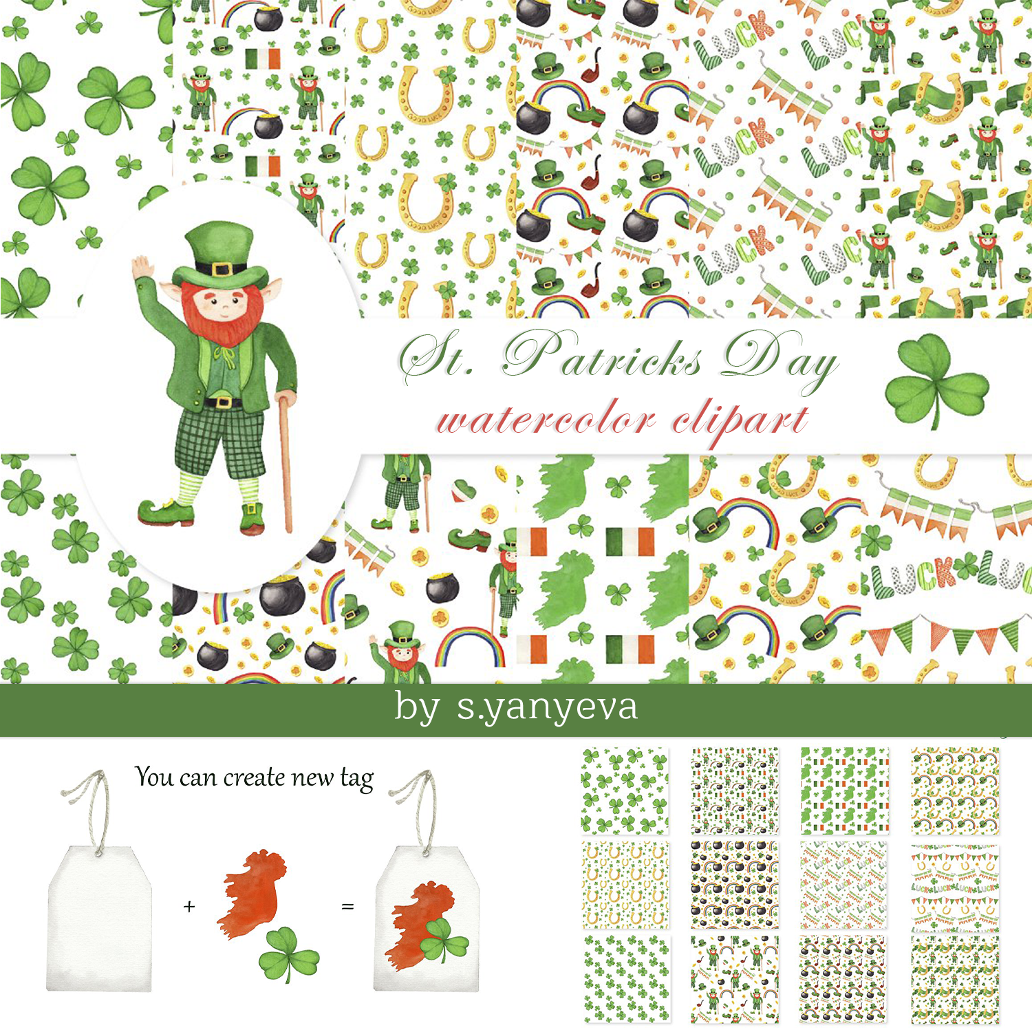 Prints of patricks day watercolor clipart.